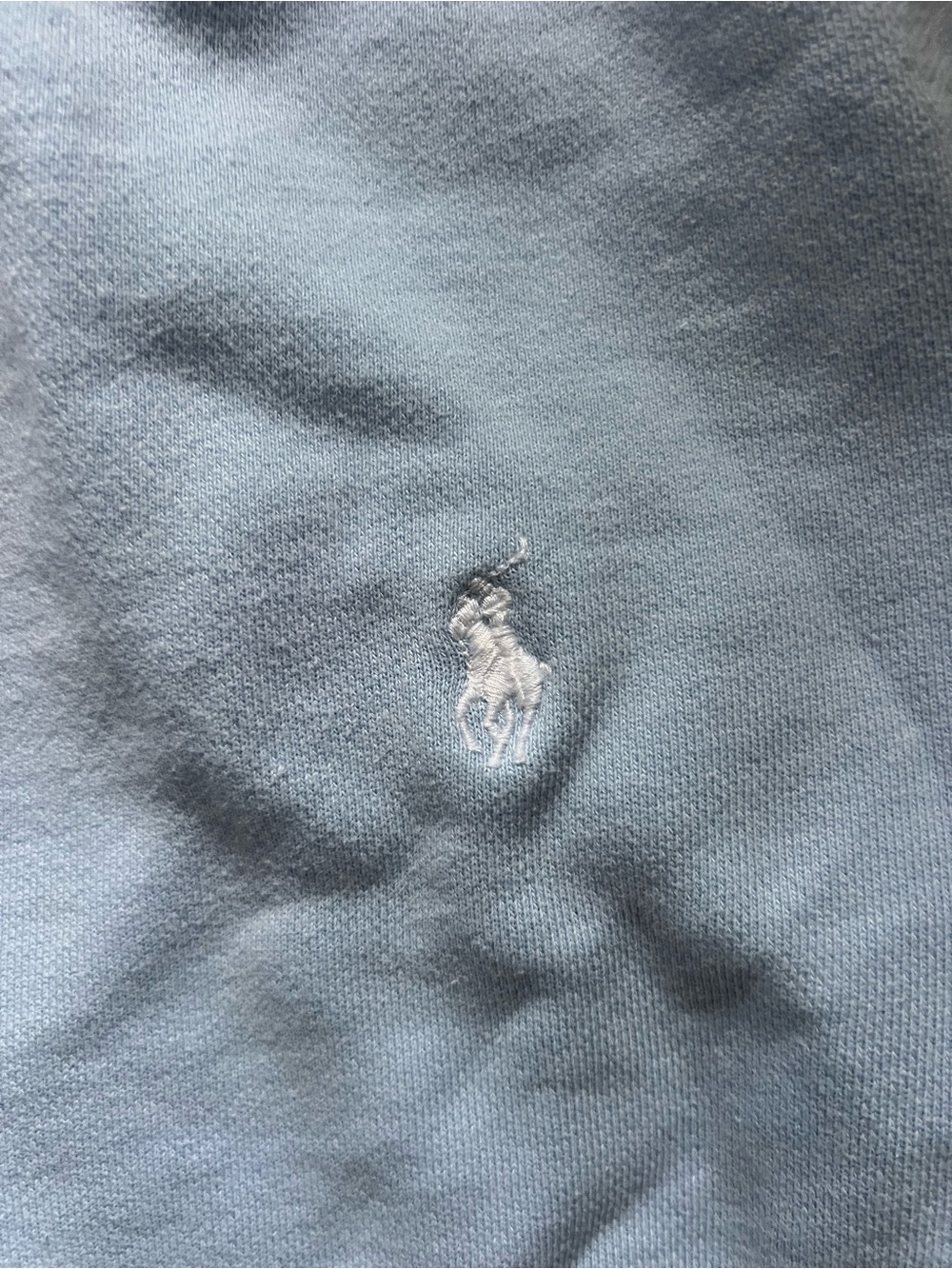 Polo by Ralph Lauren Pale Blue Sweater. Some stains around sleeve, fits S/M